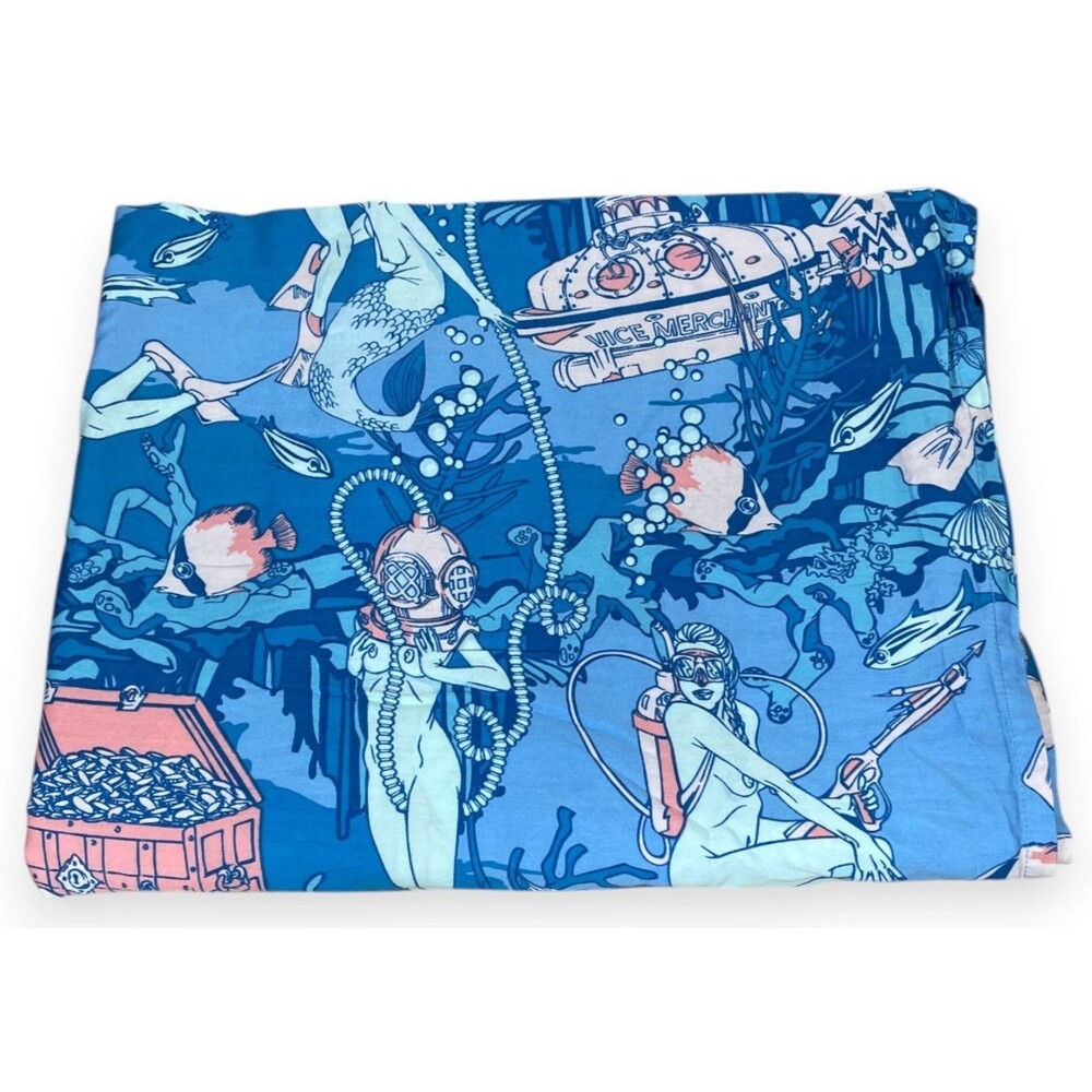 Vice Merchants Nude Mermaid Flat Sheet Twin Blue Ocean Pearl Diver Sexy Adult